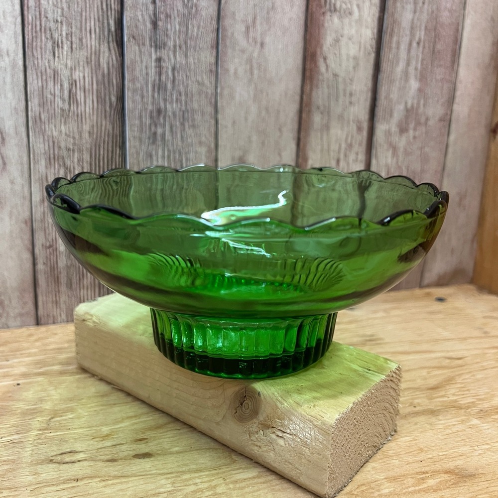 Vintage Mid Century Emerald Green Glass Footed Bowl EO Brody M2000 Dish 6.5x3"